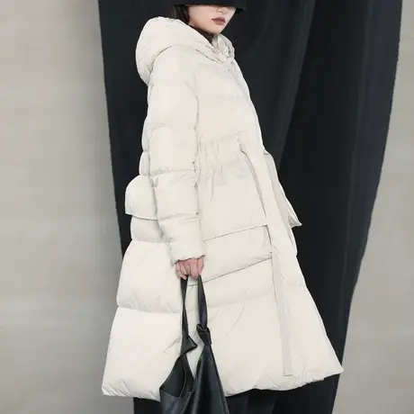 中长款过膝90白鸭绒羽绒服女连帽宽松文艺复古设计感小众冬季外套图片
