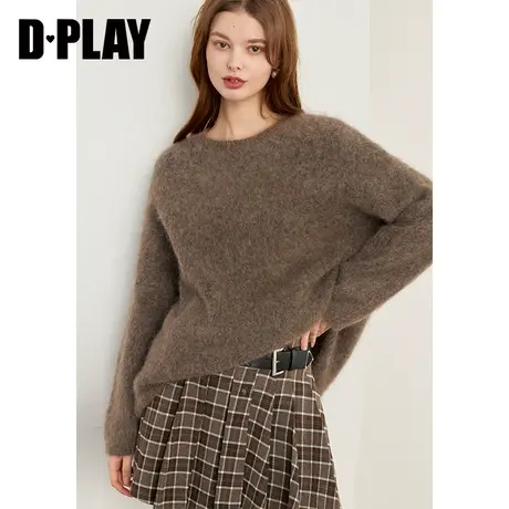 DPLAY冬琎口加厚马海毛慵懒风燕麦棕松弛感宽松针织套头毛衣商品大图