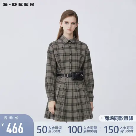 sdeer圣迪奥英伦风翻领撞色格纹不规则长袖衬衫S21380539图片