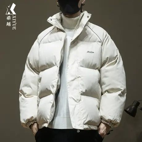 希越假两件加厚面包棉服男冬季2023潮牌宽松大码男士工装羽绒棉衣图片