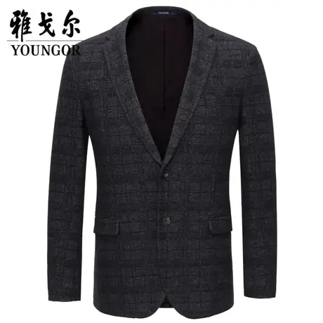 雅戈尔奥莱 男装格纹秋西服时尚休闲格纹微弹上衣修身西装图片