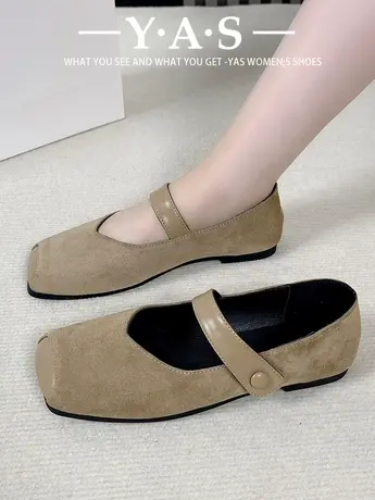 方头玛丽珍鞋女鞋子2024年秋冬新款绒面一字带复古配裙子时尚单鞋图片