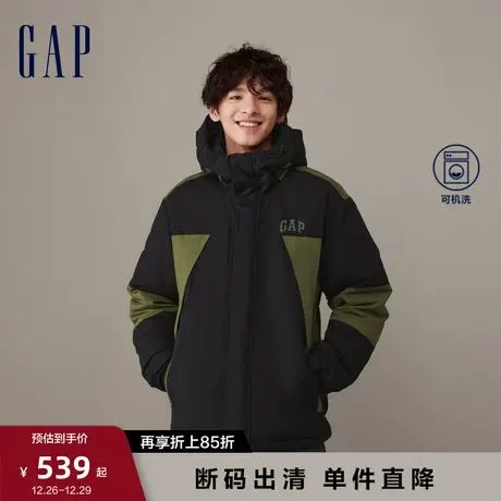 【断码优惠】Gap男装秋冬LOGO拼色连帽羽绒服加厚夹克外套836121图片