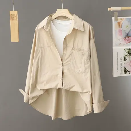 背心衬衫假两件套女2024早春新款设计感小众宽松衬衣气质杏色上衣图片