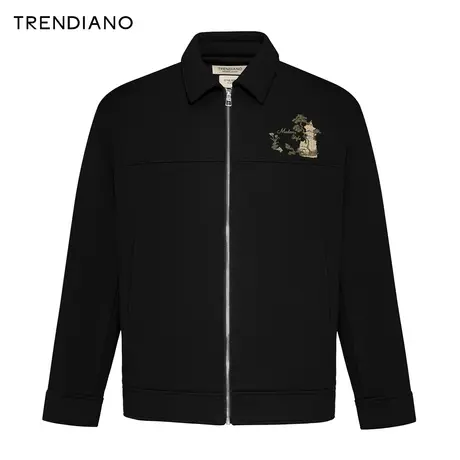 TRENDIANO国风刺绣斜纹外套2024年春季新款微阔翻领百搭上衣男潮商品大图