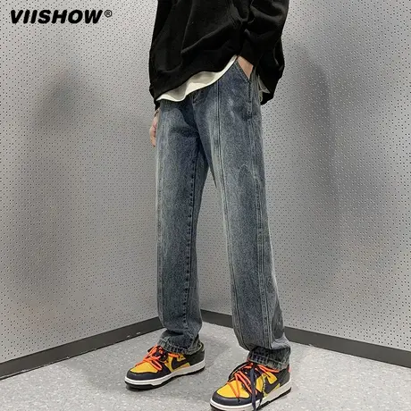 VIISHOW牛仔裤男春秋潮牌ins设计感显瘦裤子修身小脚直筒休闲裤商品大图