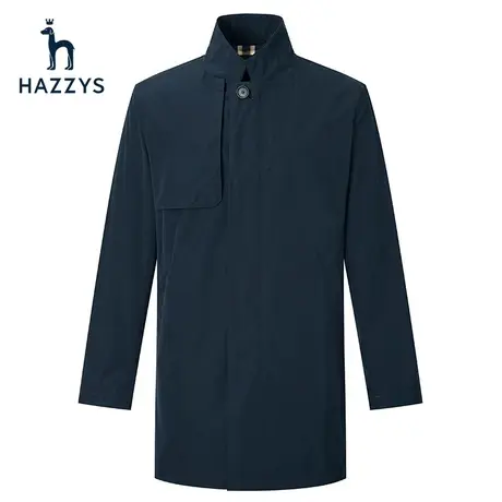 Hazzys哈吉斯春季新品男士立领风衣经典英伦中长款外套男潮流衣服图片