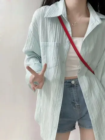 衬衫女春季2023年新款外穿设计感小众中长款外套长袖上衣防晒罩衫图片