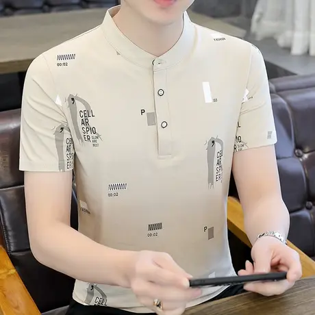 夏季纯棉短袖t恤男士休闲体恤宽松上衣2022新款印花polo衫男潮流商品大图