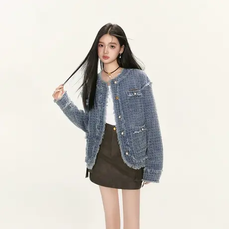 【大潘专属】EPTISON牛仔外套女复古小香风宽松高级感休闲上衣图片