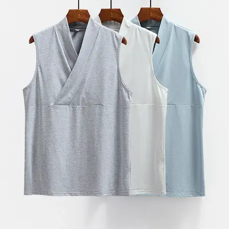 男士汉服中衣改良夏季有弹性棉质内搭交领背心Y领无袖古风打底衫商品大图