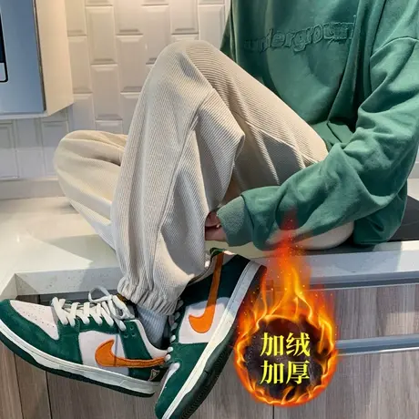 裤子男款2023秋冬季休闲长裤宽松束脚运动裤潮牌男生加绒重磅卫裤商品大图