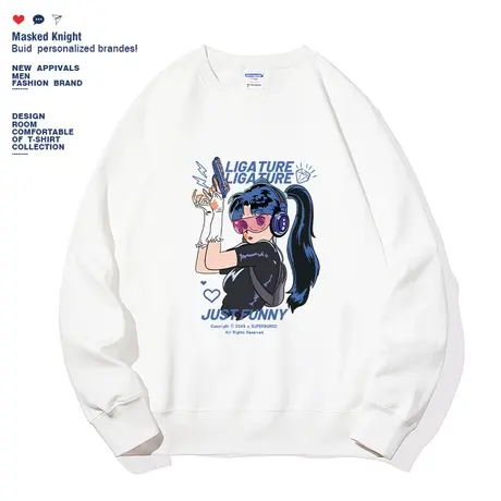 港风ins潮牌休闲上衣男个性小众宽松2022秋季新款印花圆领卫衣图片