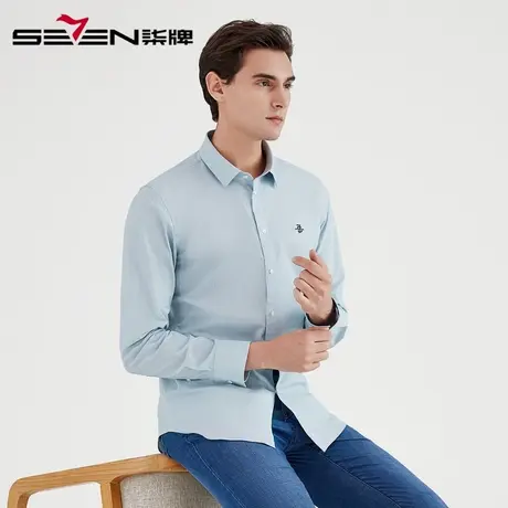 柒牌男装清仓长袖衬衫年商务休闲男士打底衫时尚青年棉麻透气长衬商品大图