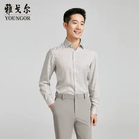 雅戈尔 商场同款官方商务男棕色条纹TR长袖衬衫YLTR120670WBY商品大图