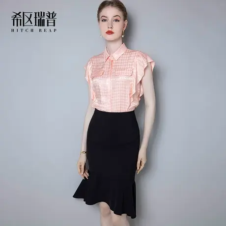 希区瑞普高端法式上衣女设计感小众2023夏季新款飞袖翻领衬衫薄款商品大图