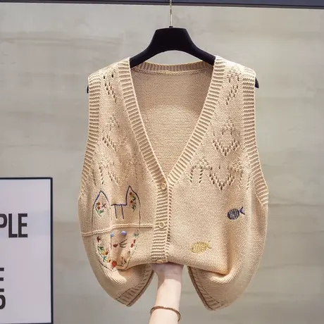v领针织开衫马甲背心女2023秋装新款宽松外穿马夹镂空毛衣坎肩潮商品大图