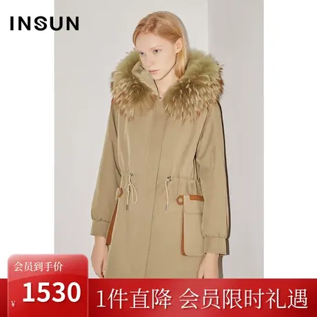 [都会御寒]恩裳COVER冬季2022年宽松休闲连帽抽绳毛领派克服商品大图