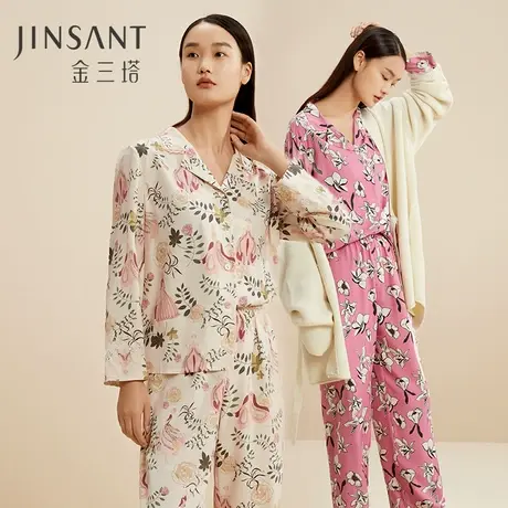 金三塔100%桑蚕丝重磅26姆米绢纺绸真丝 厚实软糯女士印花衣裤套图片