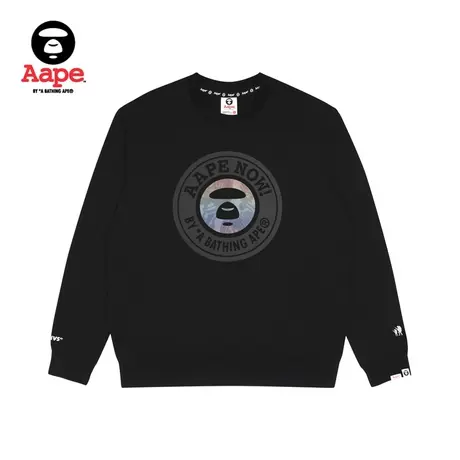 Aape旗舰店男装秋冬猿颜印花迷彩拼接圆领卫衣3960XXJ图片