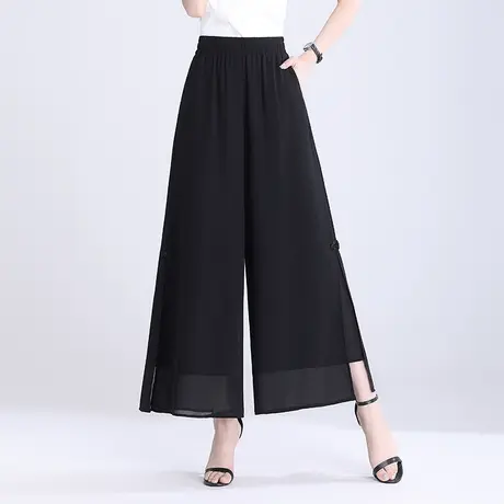 2023新款夏季薄款开叉阔腿裤女高腰宽松雪纺裙裤垂感九分休闲裤子商品大图