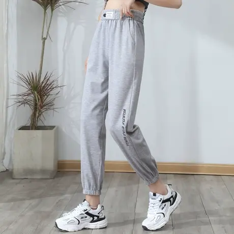 灰色束脚运动裤女2023新款春夏薄款休闲裤宽松九分裤萝卜裤哈伦裤图片