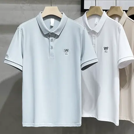 小熊翻领t恤男士POLO衫潮牌学生男装衣服男短袖夏季2023新款潮流商品大图