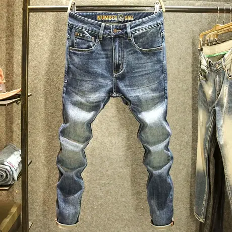 秋季高端水洗牛仔裤男款百搭休闲小直筒裤子美式耐磨潮牌2023长裤商品大图