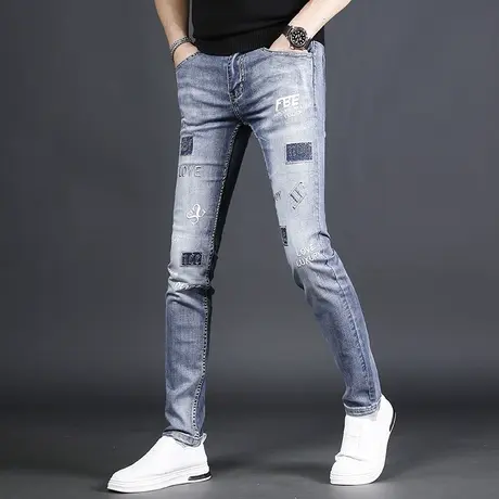 牛仔裤男春季2022年新款刺绣百搭修身小脚时尚休闲薄款弹力裤子男商品大图