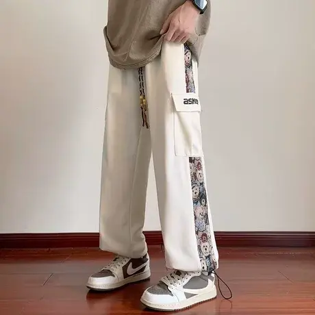 新中式裤子男中国风潮牌男装休闲裤美式高街潮流工装裤抽绳束脚裤商品大图