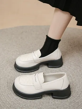 复古英伦风春秋法式小皮鞋女2023新款圆头百搭厚底增高乐福单鞋子商品大图