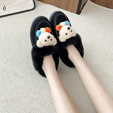 毛毛鞋女冬季新款2023百搭加绒保暖雪地靴一脚蹬豆豆鞋时尚棉鞋子商品大图