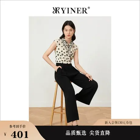 YINER音儿女装夏季雪花刺绣花边领微喇连体裤商品大图
