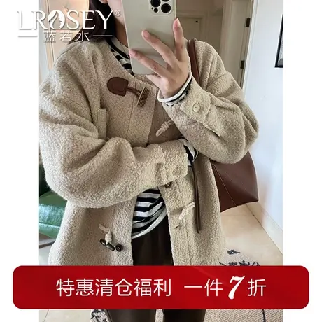 蓝若水大码女装复古牛角扣羊毛呢大衣冬季新款胖MM别致宽松厚外套图片
