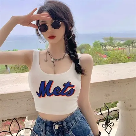 欧美小背心内搭打底无袖吊带女夏外穿ins潮露脐辣妹运动短款上衣图片
