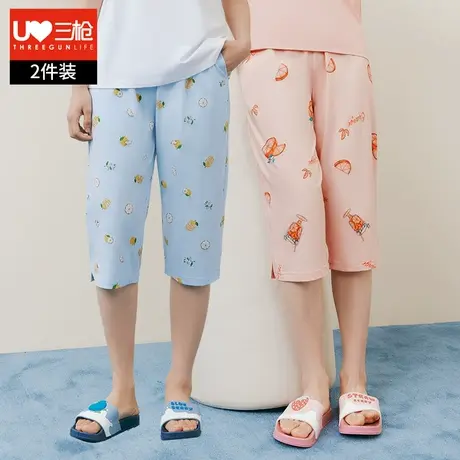 三枪睡裤女2024春夏100%棉印花水柔棉休闲七分裤薄款女士家居中裤商品大图
