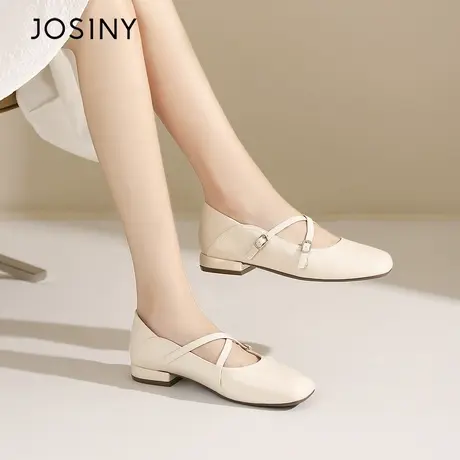 Josiny/卓诗尼玛丽珍鞋女2023年新款夏季粗跟法式浅口百搭妈妈鞋商品大图