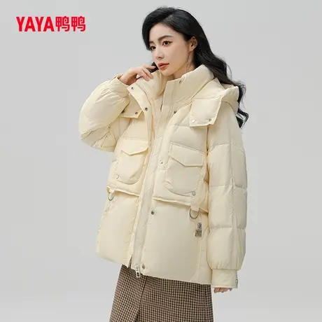 鸭鸭羽绒服女短款2023年新款秋冬连帽时尚百搭保暖外套W图片