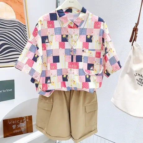 微胖遮肉日系软妹可爱衬衫夏季新印花减龄学院风短袖衬衣宽松大版图片