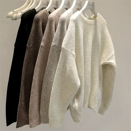 舒适品质感！浣熊绒毛衣女秋冬日系复古慵懒风软糯针织衫宽松上衣商品大图