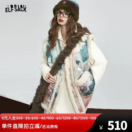 妖精的口袋印花棉衣马甲女2023冬新款仿麂皮绒设计感保暖无袖上衣图片