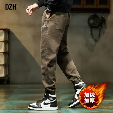 男士卡其色休闲裤男冬季加绒加厚大码裤子运动束脚裤2023新款男裤商品大图