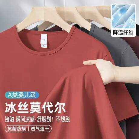 莫代尔短袖t恤男夏季半袖抗菌防螨打底衫速干冰丝凉感圆领上衣服商品大图