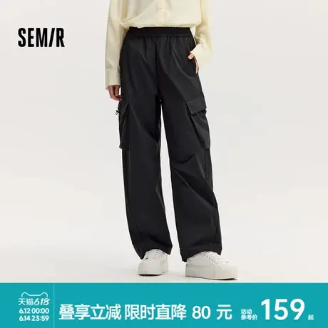 [商场同款]森马休闲裤女吸湿速干阔腿裤2024秋季新款松紧腰工装裤商品大图