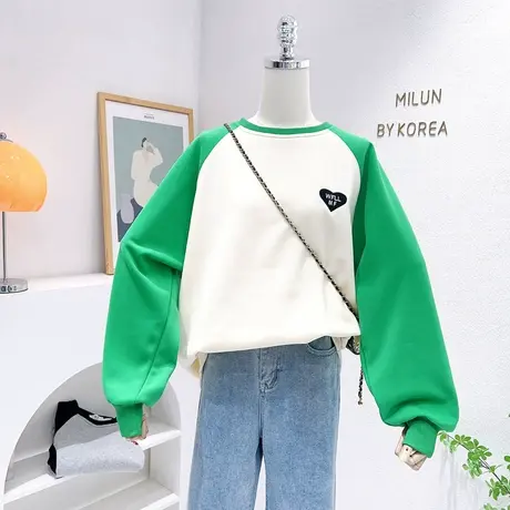 2023春款韩国东大门ins爱心长袖原宿风背后字母插肩袖卫衣宽松商品大图