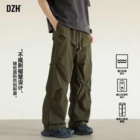 男士军绿色工装裤子男春季直筒宽松2025新款褶皱伞兵裤冲锋裤长裤商品大图