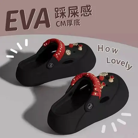 厚底洞洞鞋女2025新款夏季网红外穿可爱纽扣苹果包头两穿沙滩凉鞋商品大图