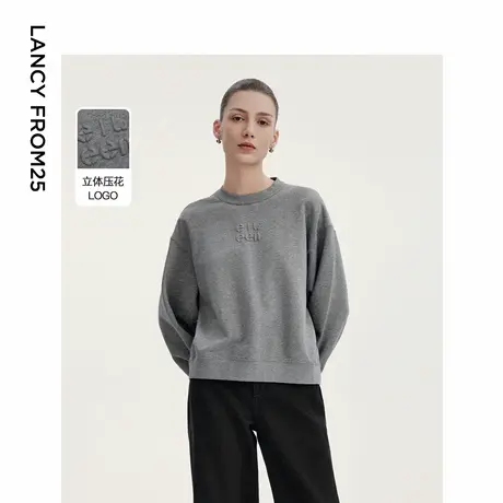 【意大利设计】朗姿纯棉气质圆领高级感卫衣内搭上衣2024秋季新款图片