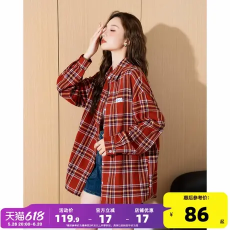 唐狮2025年春季新款格子衬衫女长袖衬衣外套韩版设计感小众上衣图片