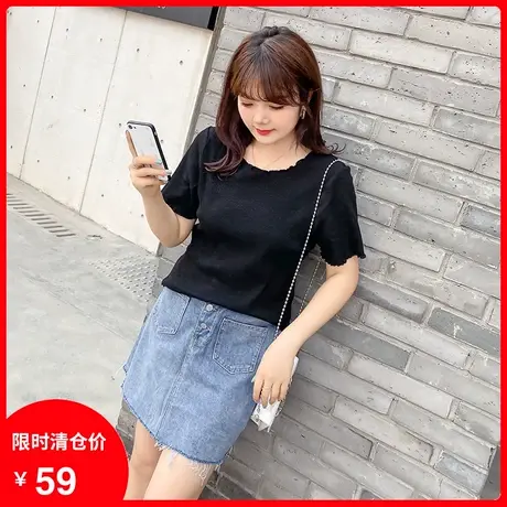 显瘦大码胖MM上衣2023年夏季新款针织弹力简约百搭宽松短袖T恤女图片